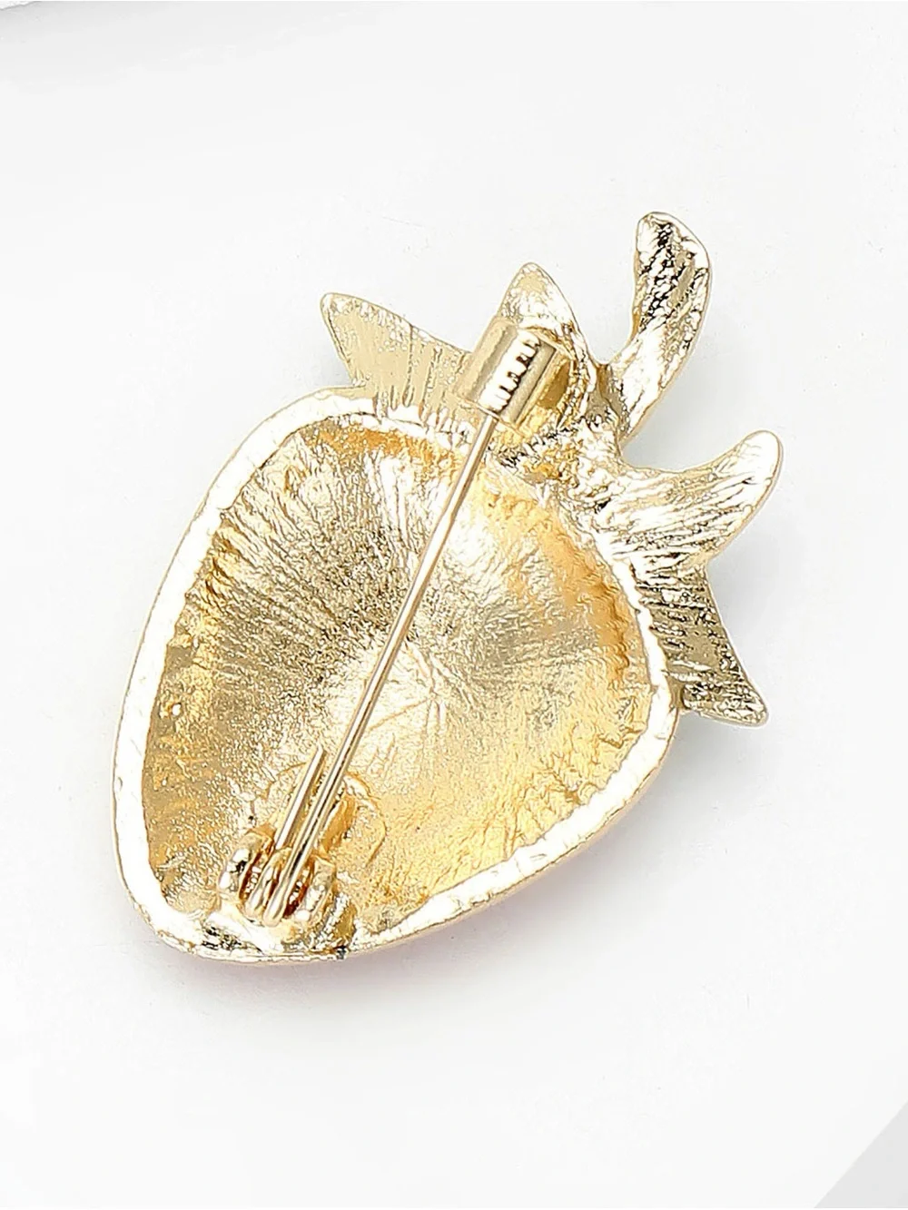 Red Strawberry Brooch Pin – Rhinestone Crystal Fruit Gold Tone Statement Jewelry
